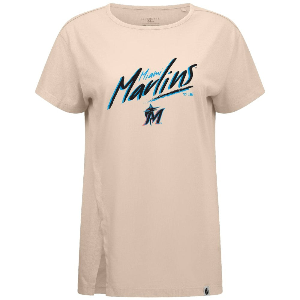 Miami Marlins Levelwear Women's Influx Sizzle T-Shirt - Khaki