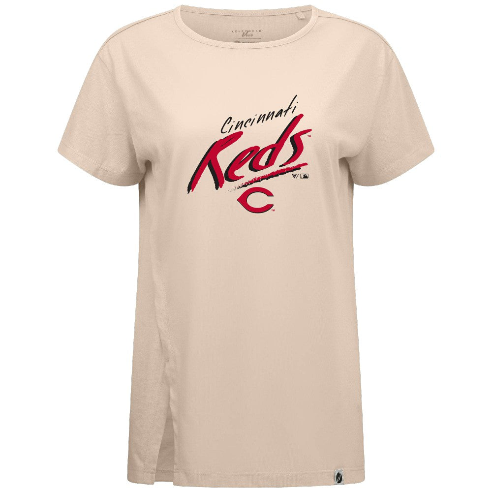Cincinnati Reds Levelwear Women's Influx Sizzle T-Shirt - Khaki