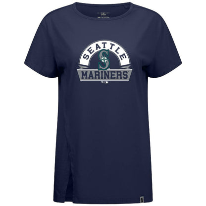 Seattle Mariners Levelwear Women's Influx Banner Arch T-Shirt - Navy