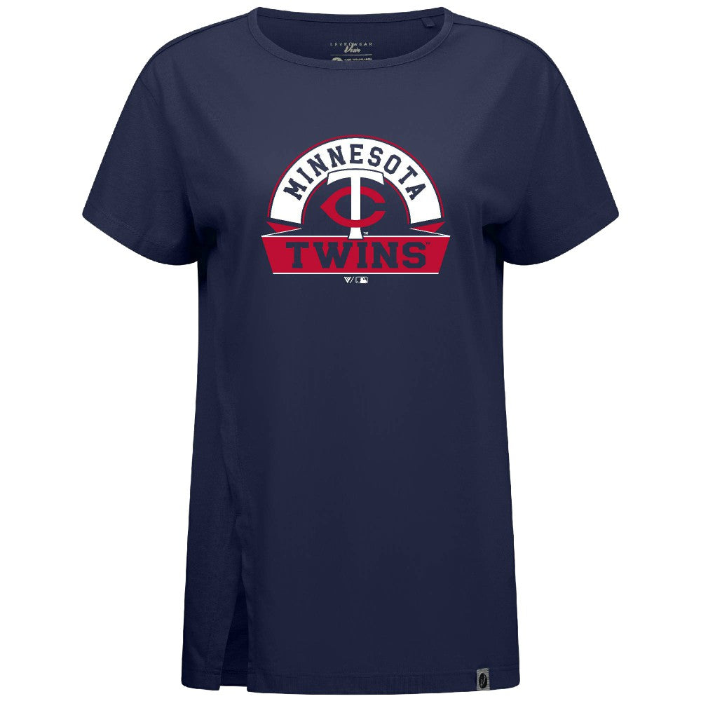 Minnesota Twins Levelwear Women's Influx Banner Arch T-Shirt - Navy