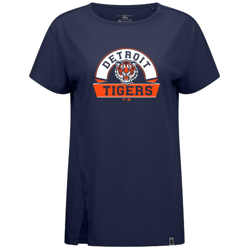 Detroit Tigers Levelwear Women's Influx Banner Arch T-Shirt - Navy