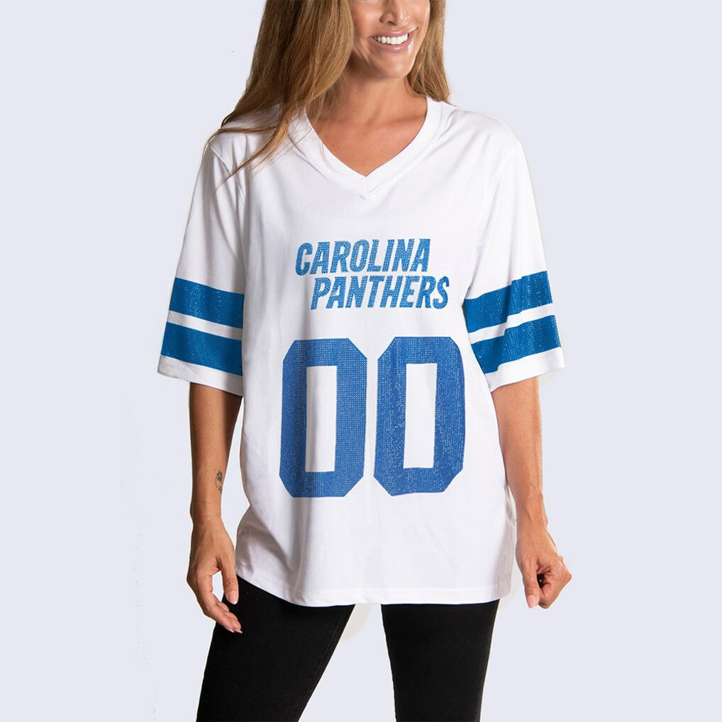 Carolina Panthers Cuce Women's Rhinestone V-Neck Tunic - White on sale