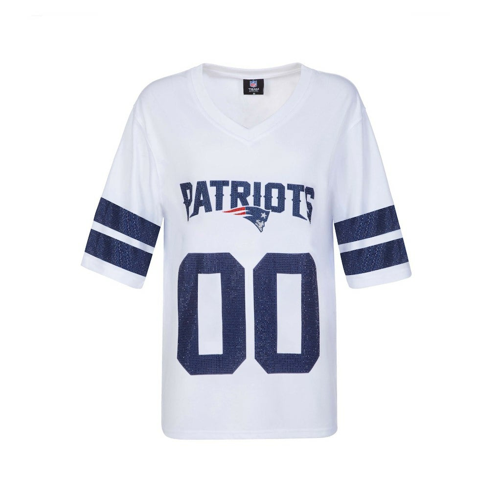 New England Patriots Cuce Women's Rhinestone V-Neck Tunic - White outlet