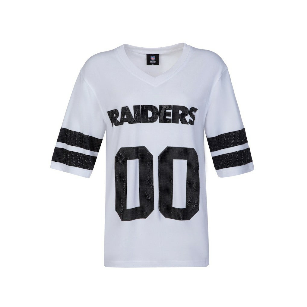 Las Vegas Raiders Cuce Women's Rhinestone V-Neck Tunic - White sale
