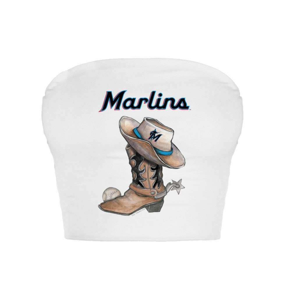 Miami Marlins Tiny Turnip Women's Cowboy Boot Crop Tube Top - White