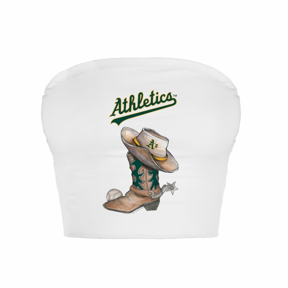 Athletics Tiny Turnip Women's Cowboy Boot Crop Tube Top - White