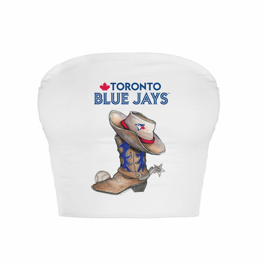 Toronto Blue Jays Tiny Turnip Women's Cowboy Boot Crop Tube Top - White
