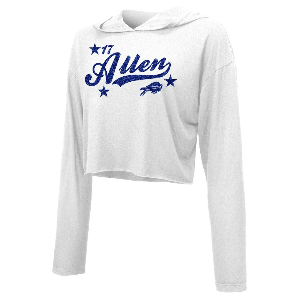Josh Allen Buffalo Bills Majestic Threads Women's Glitter Wordmark Hoodie - White sale