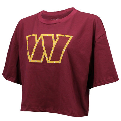 Jayden Daniels Washington Commanders Majestic Threads Women's Swarovski Crystals Boxy Cropped Name & Number T-Shirt - Burgundy cheap