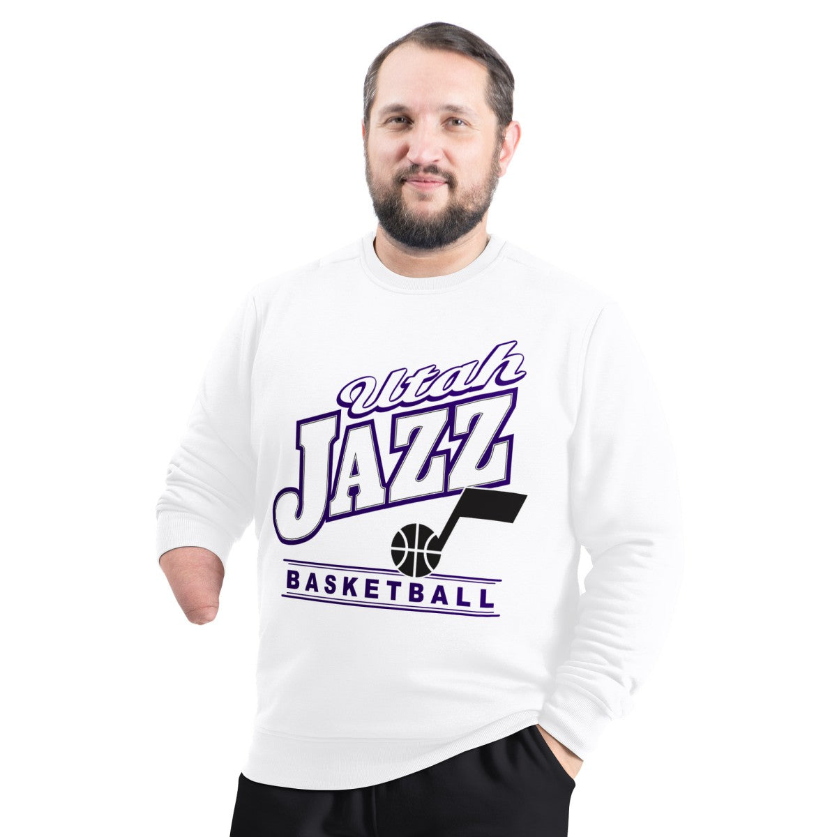 Utah Jazz G-III Sports by Carl Banks Adaptive Headliner Fleece Crewneck Sweatshirt - White on sale
