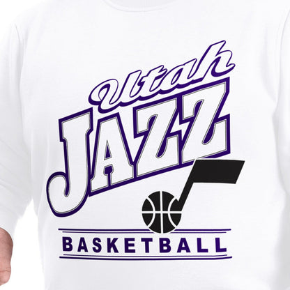 Utah Jazz G-III Sports by Carl Banks Adaptive Headliner Fleece Crewneck Sweatshirt - White on sale