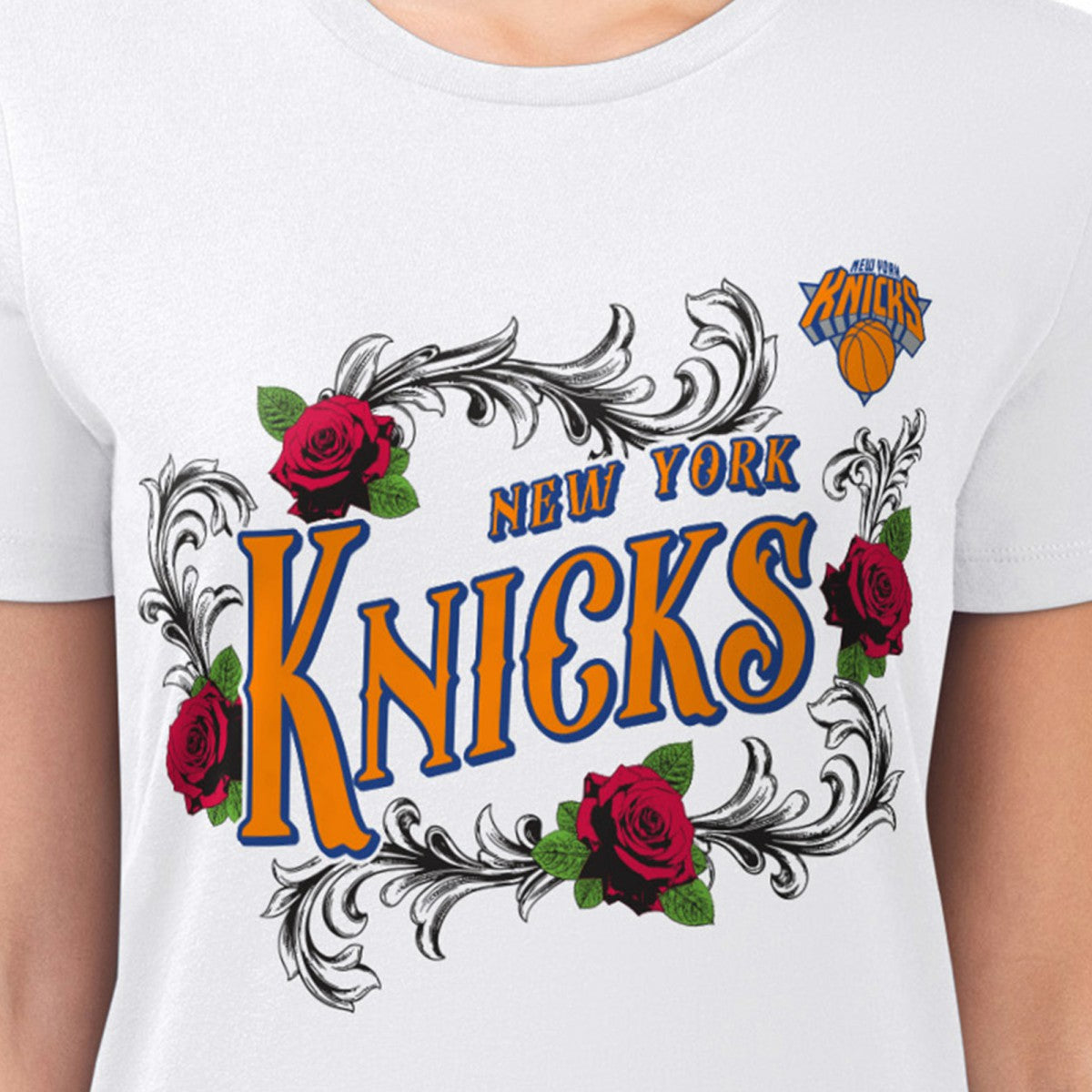 New York Knicks G-III 4Her by Carl Banks Women's Super-Slim Fit Lightweight Roses Crew Neck T-Shirt - White outlet