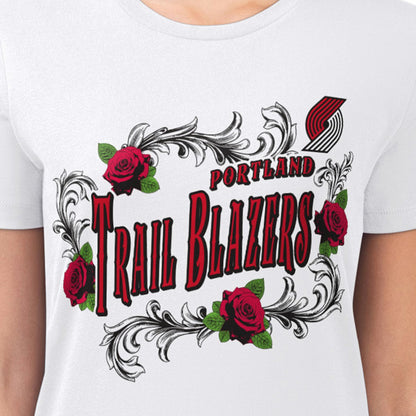 Portland Trail Blazers G-III 4Her by Carl Banks Women's Super-Slim Fit Lightweight Roses Crew Neck T-Shirt - White on sale