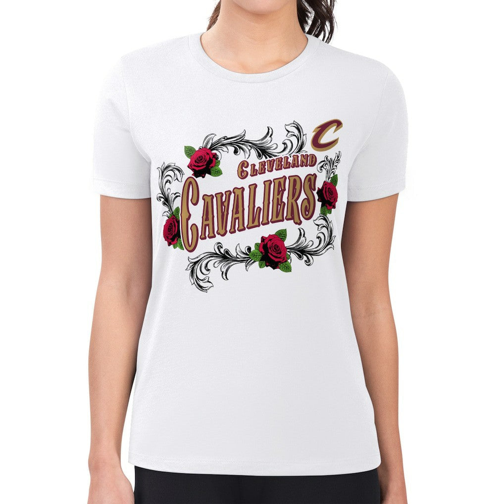 Cleveland Cavaliers G-III 4Her by Carl Banks Women's Super-Slim Fit Lightweight Roses Crew Neck T-Shirt sale - White for sale