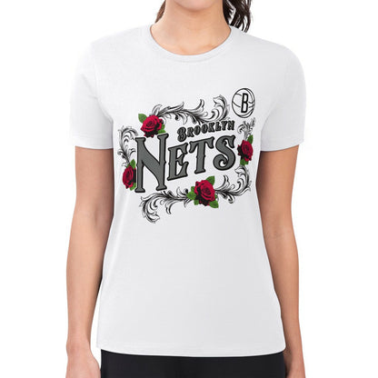 Brooklyn Nets G-III 4Her by Carl Banks Women's Super-Slim Fit Lightweight Roses Crew Neck T-Shirt - White on sale