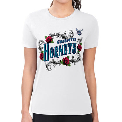 Charlotte Hornets G-III 4Her by Carl Banks Women's Super-Slim Fit Lightweight Roses Crew Neck T-Shirt - White on sale