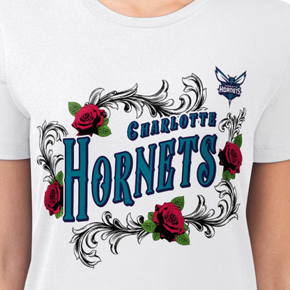 Charlotte Hornets G-III 4Her by Carl Banks Women's Super-Slim Fit Lightweight Roses Crew Neck T-Shirt - White on sale