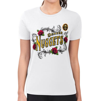 Denver Nuggets G-III 4Her by Carl Banks Women's Super-Slim Fit Lightweight Roses Crew Neck T-Shirt sale - White for sale
