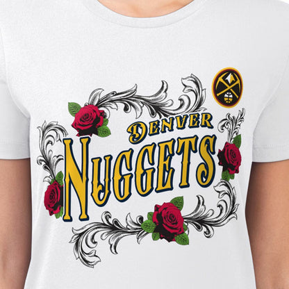 Denver Nuggets G-III 4Her by Carl Banks Women's Super-Slim Fit Lightweight Roses Crew Neck T-Shirt sale - White for sale