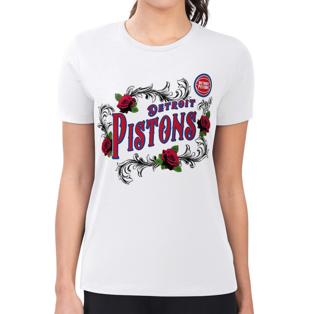 Detroit Pistons G-III 4Her by Carl Banks Women's Super-Slim Fit Lightweight Roses Crew Neck T-Shirt sale - White outlet