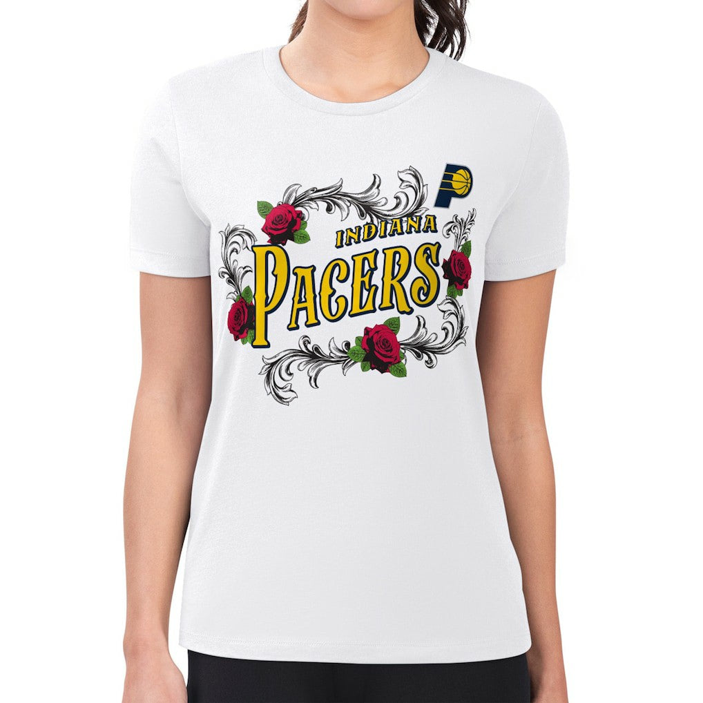 Indiana Pacers G-III 4Her by Carl Banks Women's Super-Slim Fit Lightweight Roses Crew Neck T-Shirt - White discount