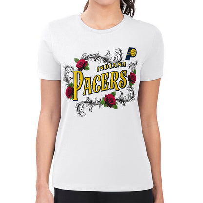 Indiana Pacers G-III 4Her by Carl Banks Women's Super-Slim Fit Lightweight Roses Crew Neck T-Shirt - White discount