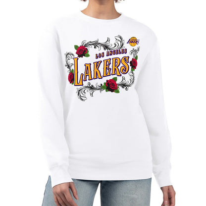 Los Angeles Lakers G-III 4Her by Carl Banks Women's Roses Fleece Tri-Blend Sweatshirt - White discount