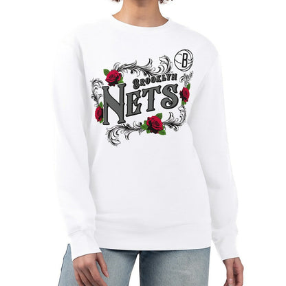 Brooklyn Nets G-III 4Her by Carl Banks Women's Roses Fleece Tri-Blend Sweatshirt - White online