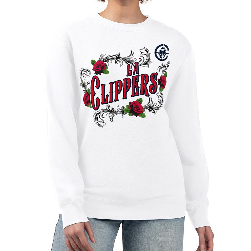 LA Clippers G-III 4Her by Carl Banks Women's Roses Fleece Tri-Blend Sweatshirt - White for sale