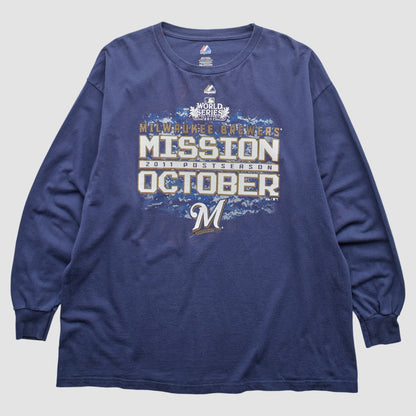 Milwaukee Brewers Majestic 2011 Long Sleeve T-Shirt - Blue Vintage
