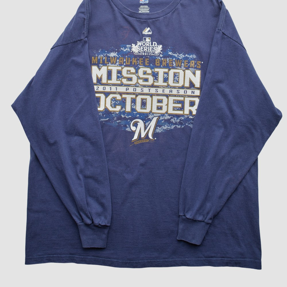 Milwaukee Brewers Majestic 2011 Long Sleeve T-Shirt - Blue Vintage