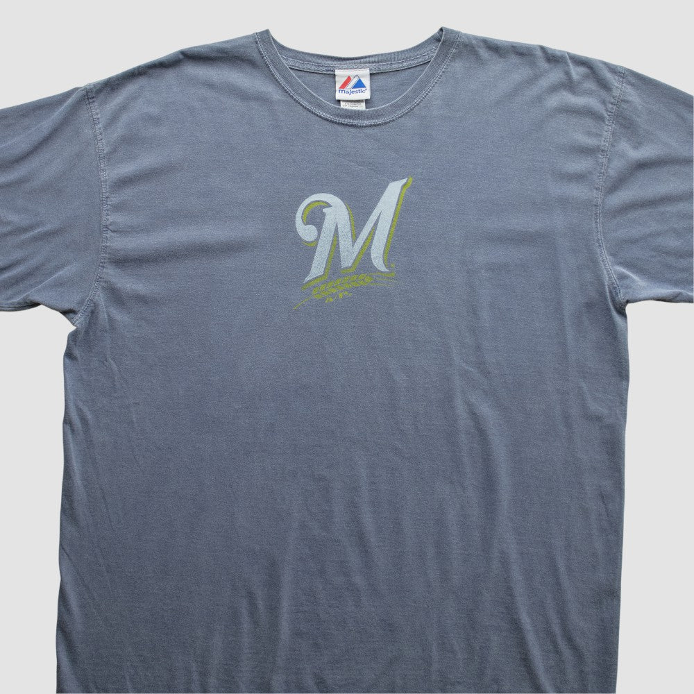 Milwaukee Brewers Majestic 2000s T-Shirt - Blue Vintage