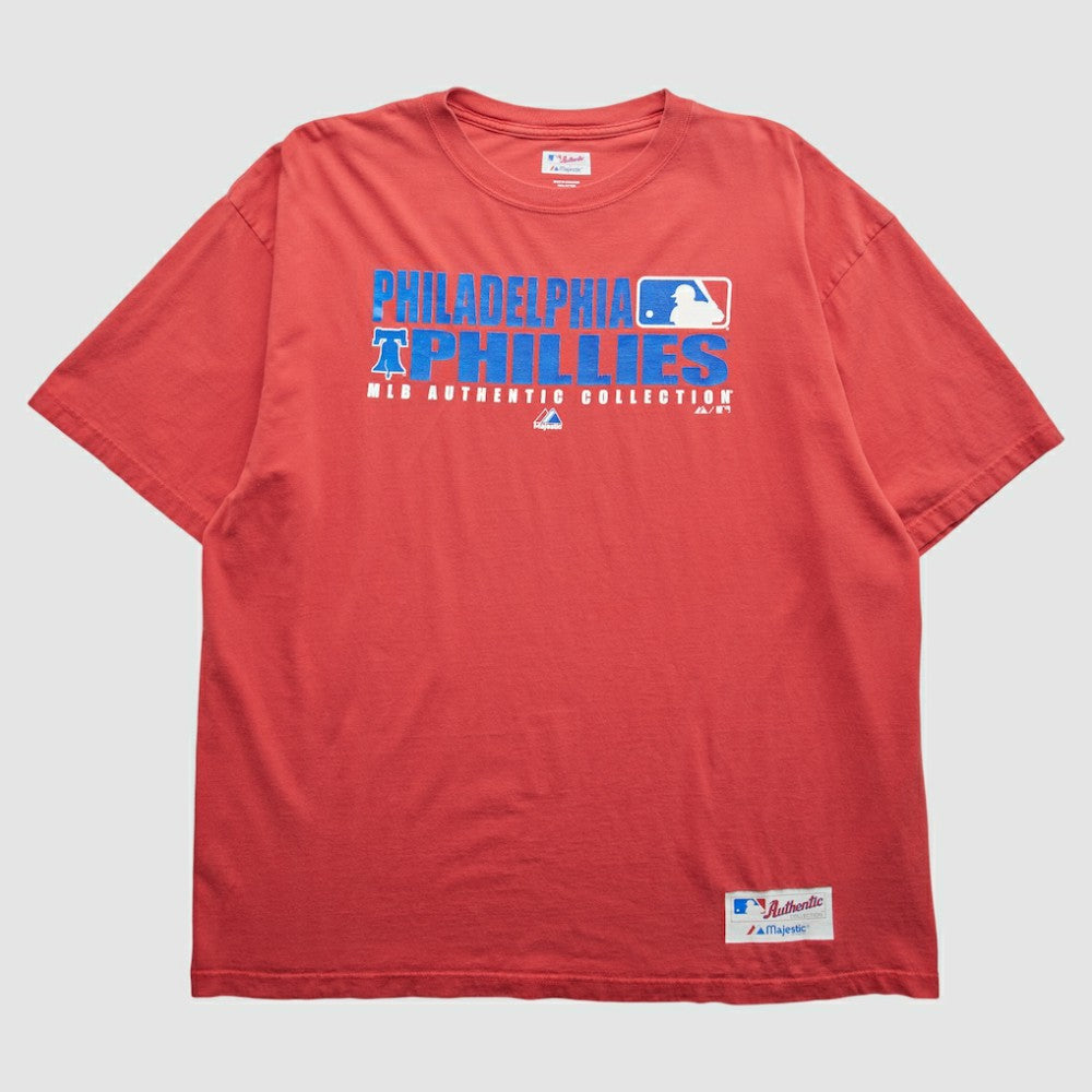 Philadelphia Phillies Majestic 2000s T-Shirt - Red Vintage