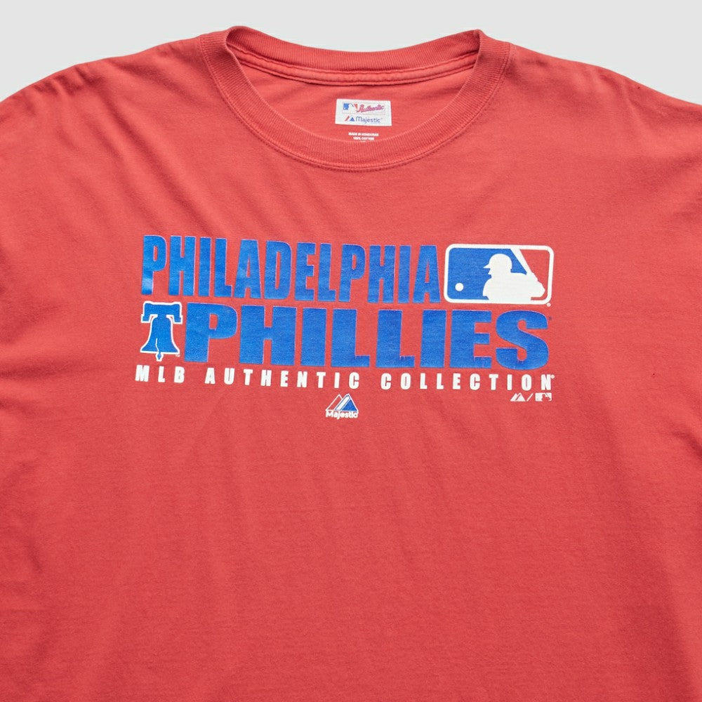 Philadelphia Phillies Majestic 2000s T-Shirt - Red Vintage