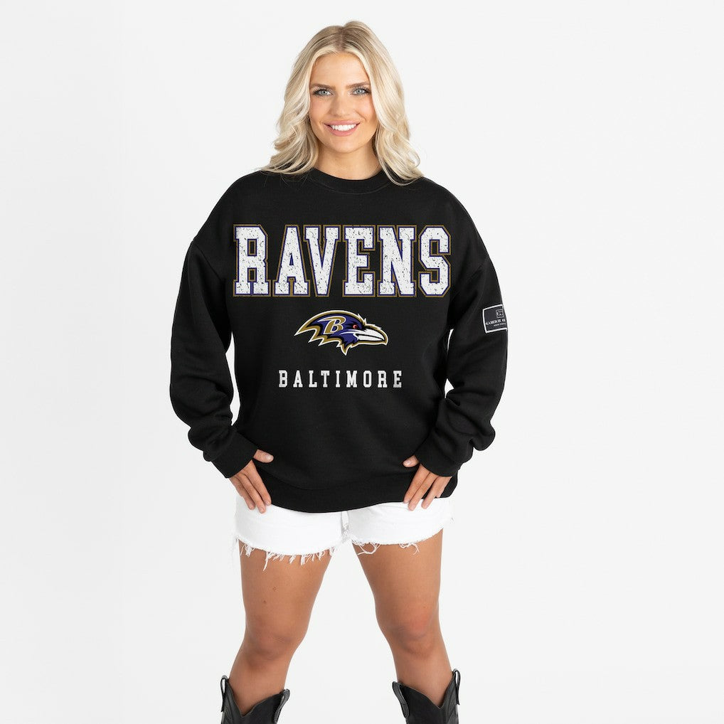 Baltimore Ravens Gameday Couture Women's Oversized Level Up Black Label Premium Fleece Sweatshirt - Black for sale