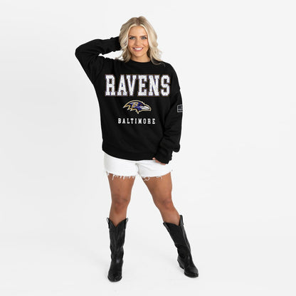 Baltimore Ravens Gameday Couture Women's Oversized Level Up Black Label Premium Fleece Sweatshirt - Black for sale