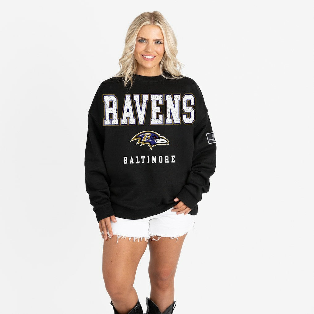 Baltimore Ravens Gameday Couture Women's Oversized Level Up Black Label Premium Fleece Sweatshirt - Black for sale