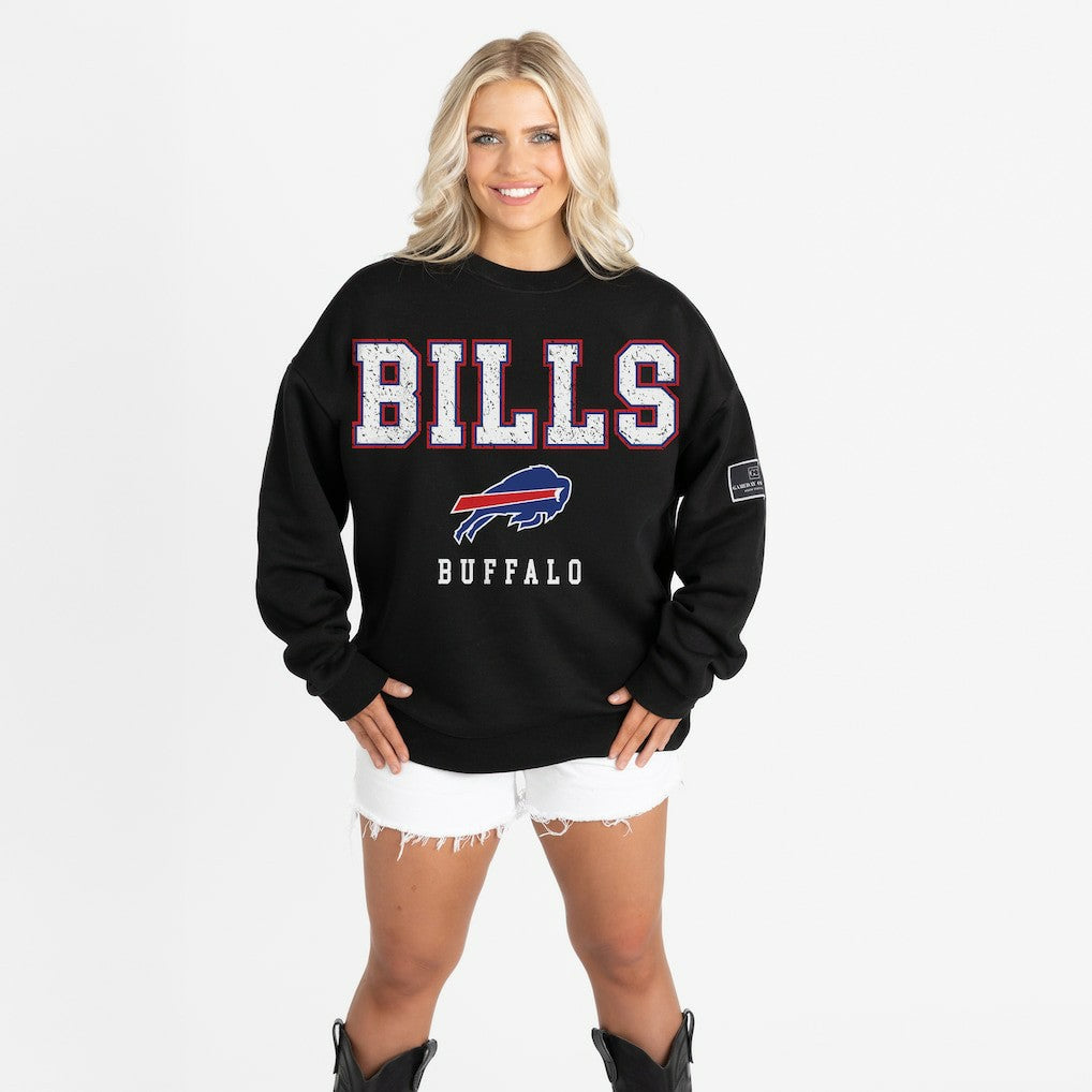 Buffalo Bills Gameday Couture Women's Oversized Level Up Black Label Premium Fleece Sweatshirt - Black for sale