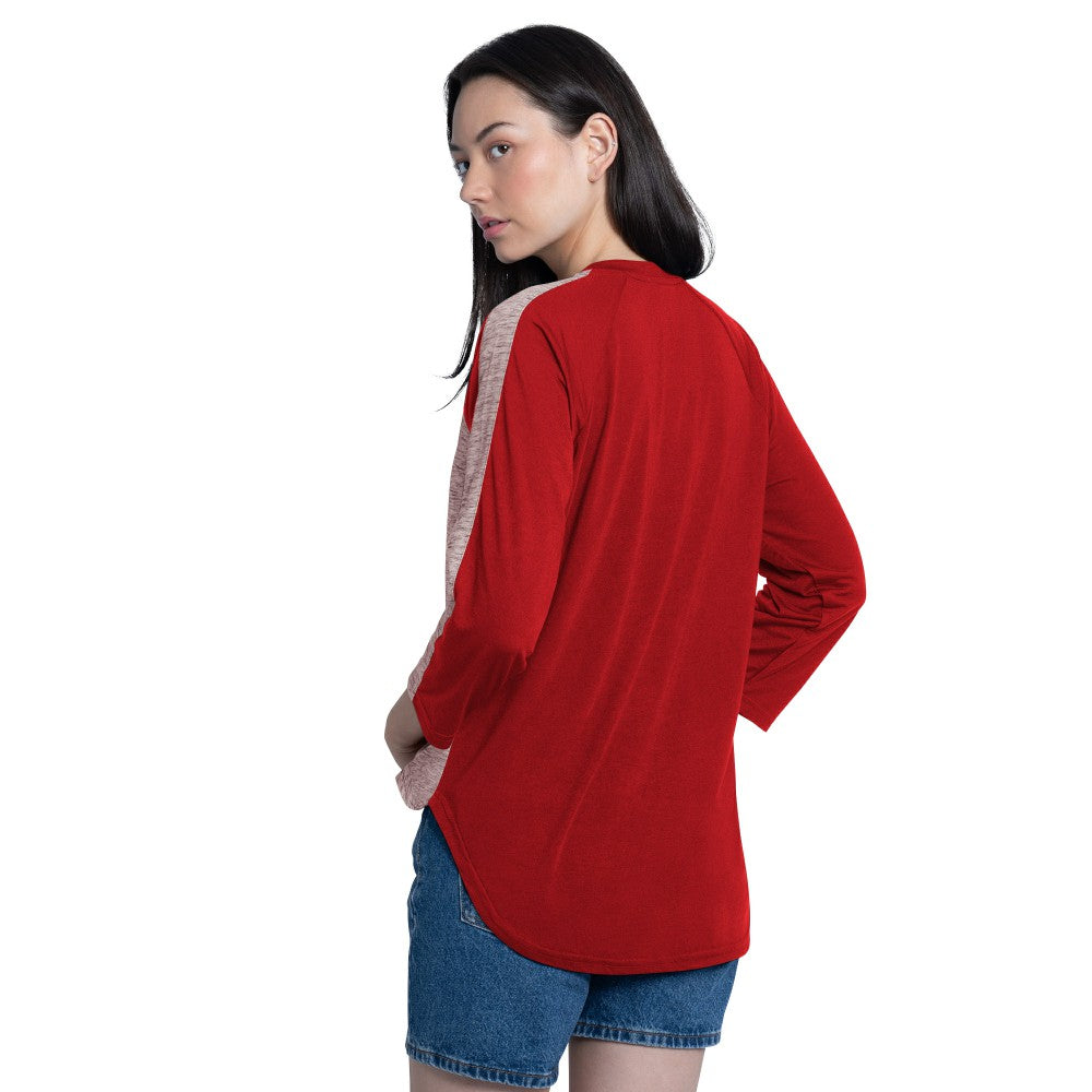 Cincinnati Reds G-III 4Her by Carl Banks Women's Speed Training 3/4-Sleeve Rhinestone V-Neck T-Shirt - Red/Heather Red