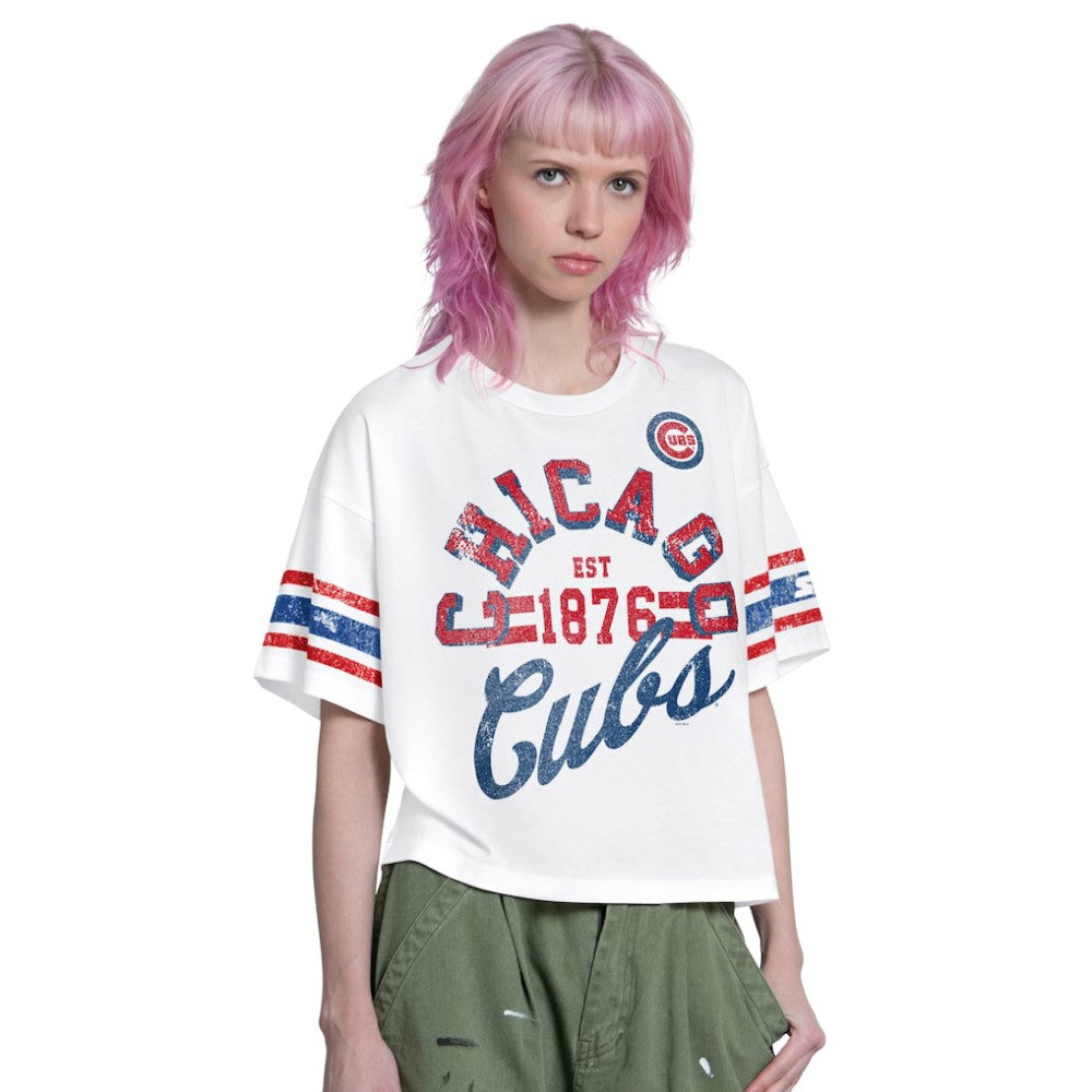 Chicago Cubs Starter Women's Cropped Hurry Up Offense T-Shirt - White