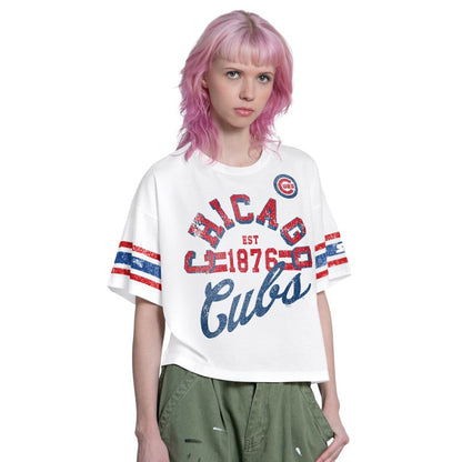 Chicago Cubs Starter Women's Cropped Hurry Up Offense T-Shirt - White