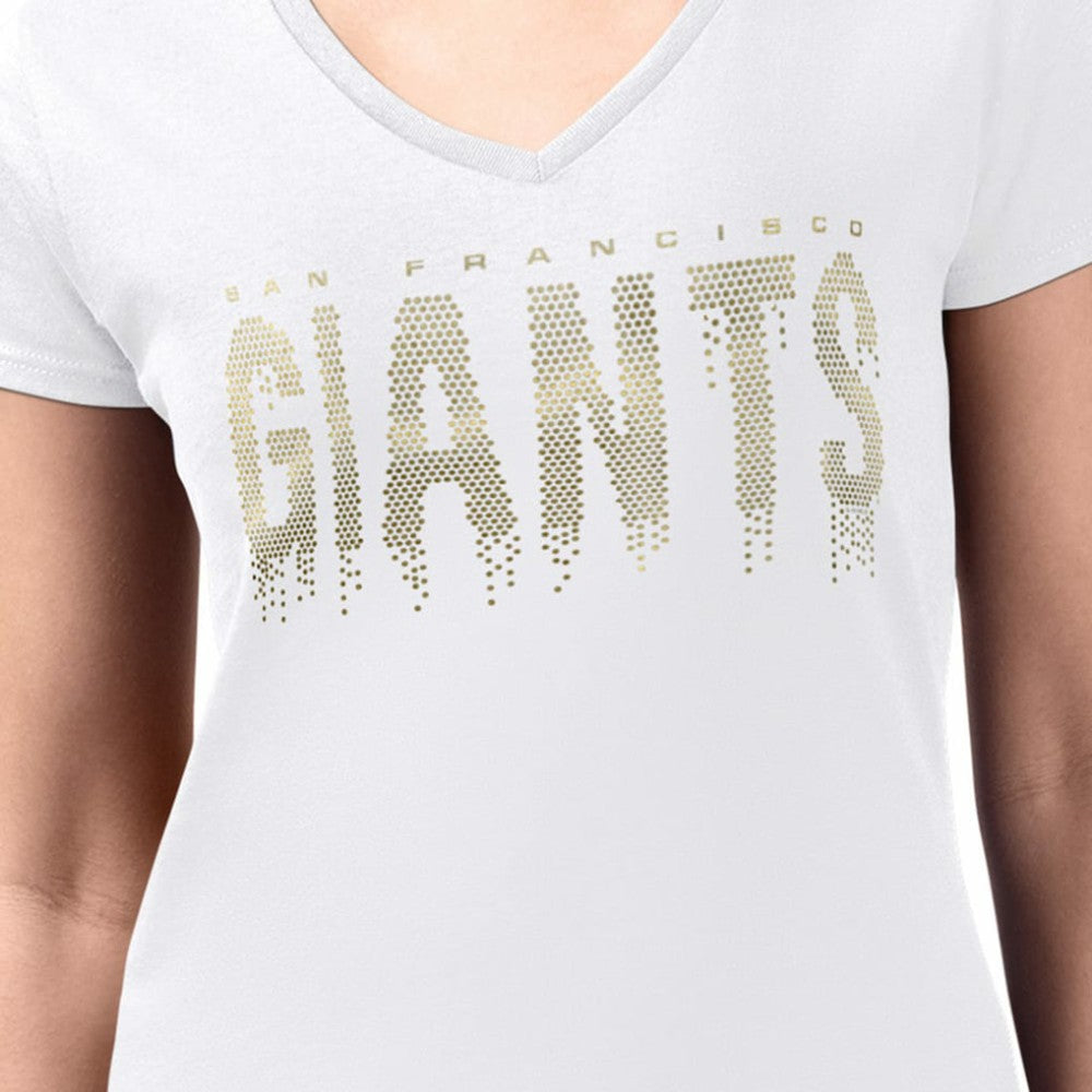 San Francisco Giants G-III 4Her by Carl Banks Women's Metallic Drop Lightweight V-Neck T-Shirt - White