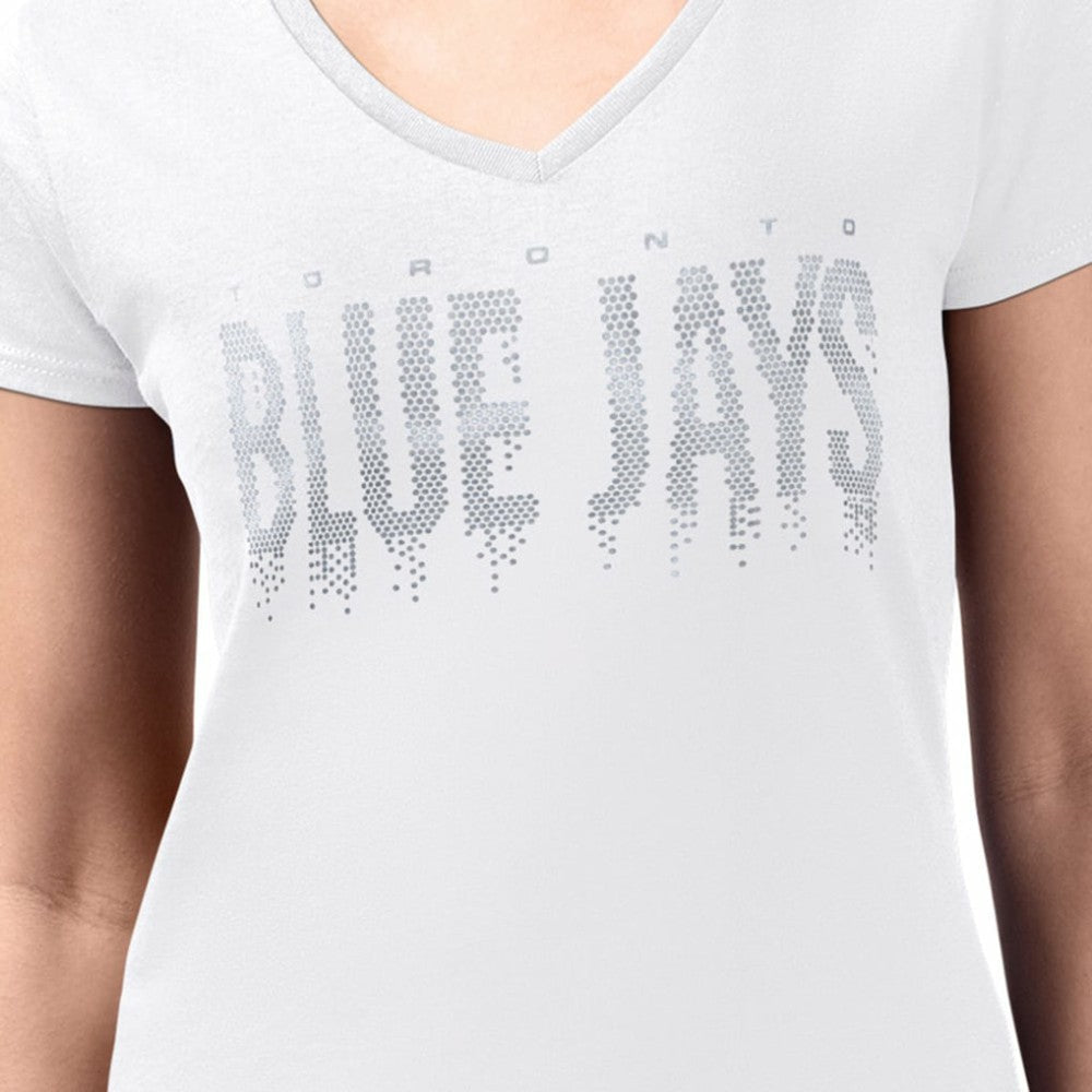Toronto Blue Jays G-III 4Her by Carl Banks Women's Metallic Drop Lightweight V-Neck T-Shirt - White