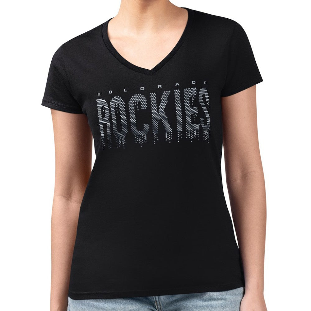 Colorado Rockies G-III 4Her by Carl Banks Women's Metallic Drop Lightweight V-Neck T-Shirt - Black