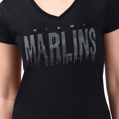Miami Marlins G-III 4Her by Carl Banks Women's Metallic Drop Lightweight V-Neck T-Shirt - Black