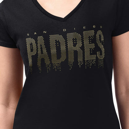 San Diego Padres G-III 4Her by Carl Banks Women's Metallic Drop Lightweight V-Neck T-Shirt - Black