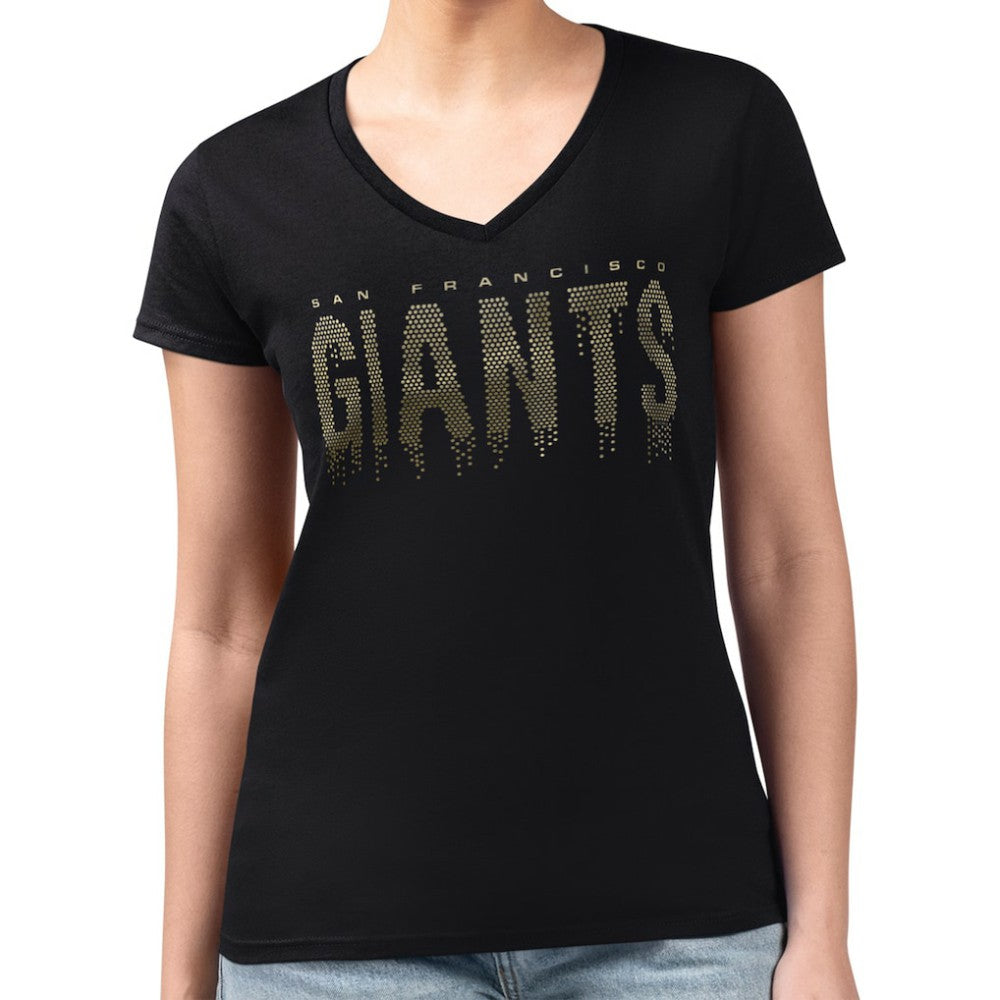 San Francisco Giants G-III 4Her by Carl Banks Women's Metallic Drop Lightweight V-Neck T-Shirt - Black
