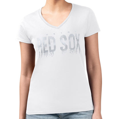 Boston Red Sox G-III 4Her by Carl Banks Women's Metallic Drop Lightweight V-Neck T-Shirt - White