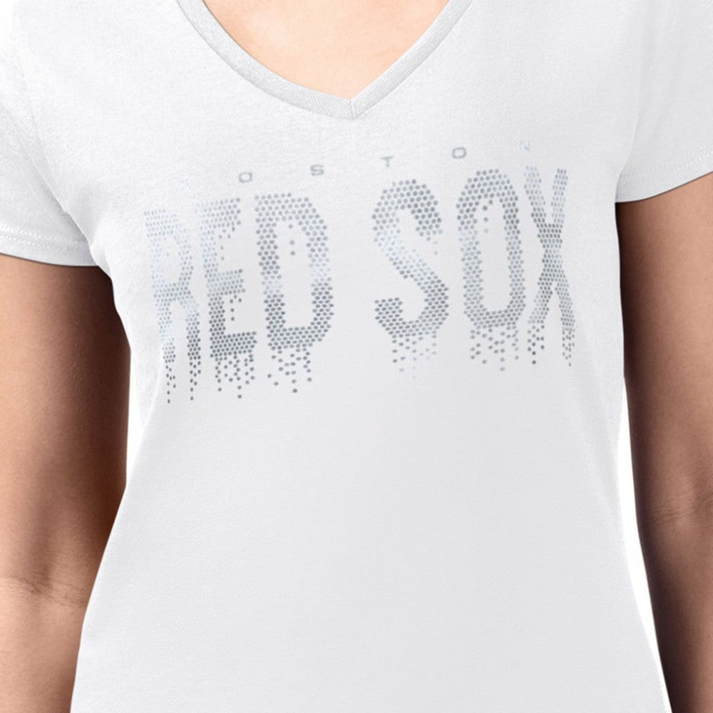Boston Red Sox G-III 4Her by Carl Banks Women's Metallic Drop Lightweight V-Neck T-Shirt - White