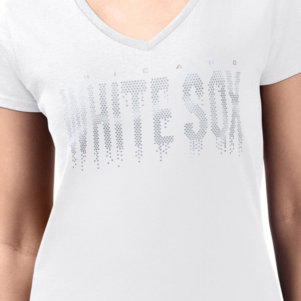 Chicago White Sox G-III 4Her by Carl Banks Women's Metallic Drop Lightweight V-Neck T-Shirt - White